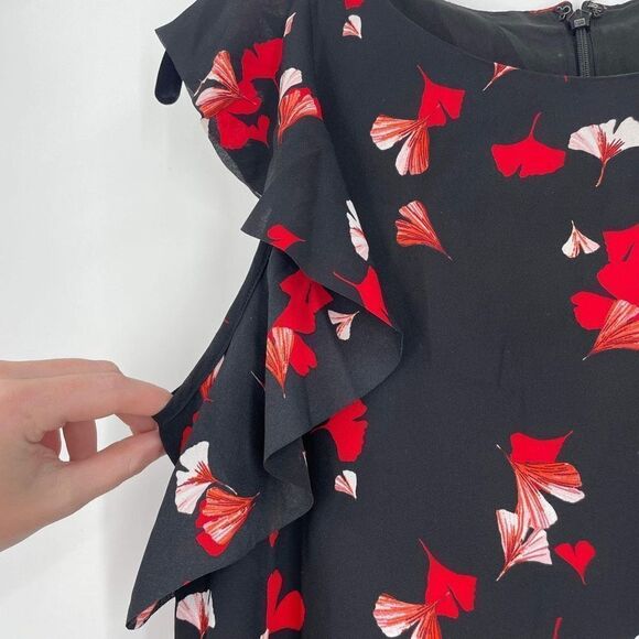 Banana Republic Floral Print Flutter Sleeve Shift Dress Black Red Size 0 XS - Picture 12 of 13